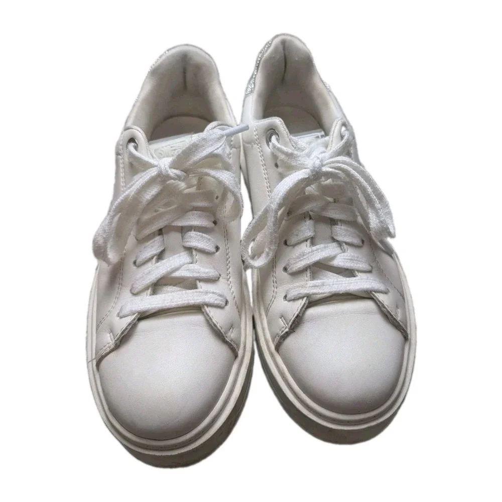 Steve Madden Women's White Platform Sneakers Rhinestone Heel Lace Up Casual 7